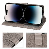 Handyhülle für Apple iPhone 14 Pro – Mandala Case Grau