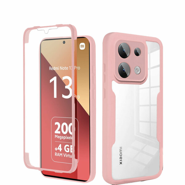 360° Grad Hülle Xiaomi Redmi Note 13 Pro 4G mit Integriertem Displayschutz Rosa