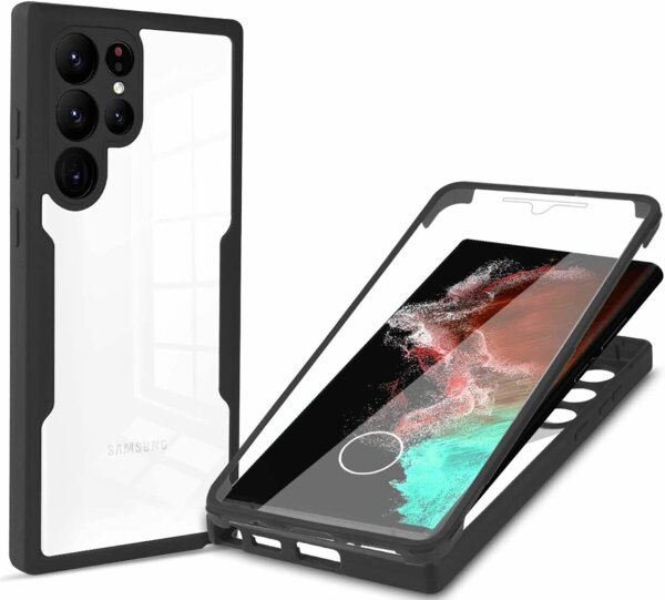 360° Grad Hülle für Samsung S23 Ultra vollschutz mit Integriertem Displayschutz Schwarz