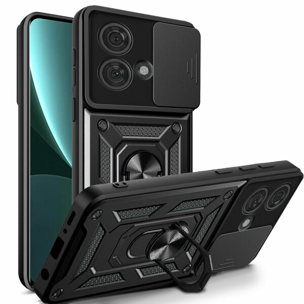 Outdoor Panzer Hülle Motorola Edge 40 Neo Handyhülle mit Kameraschutz Ringhalter Schwarz