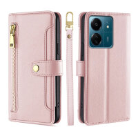 Handykette Xiaomi Hülle mit Band Handyhülle Kartenfächer PU Leder Umhängetasche Redmi 13C / Poco C65 Rosa