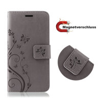 Huawei Hülle Handy Tasche Handyhülle Wallet Case Schutzhülle Blumen Mappe Etui  Huawei P-Smart 2021 Grau