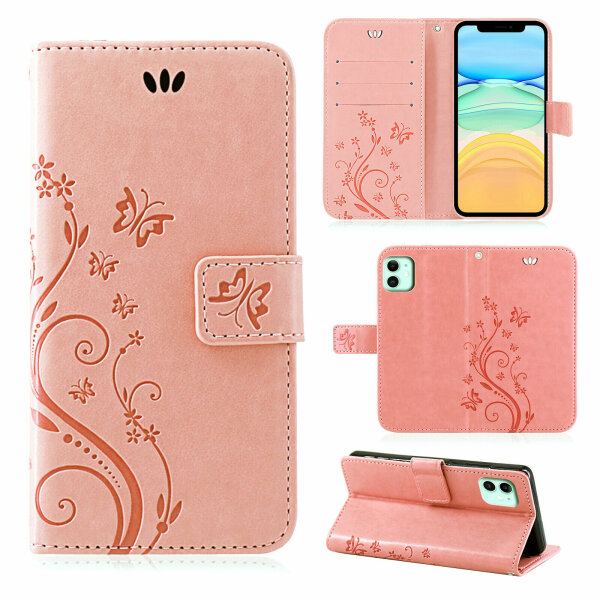Handyhülle für Apple iPhone 11 – Klapphülle Rosegold Blume