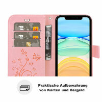Handyhülle für Apple iPhone 11 – Klapphülle Rosegold Blume