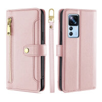 Handykette Xiaomi Hülle mit Band Handyhülle Kartenfächer PU Leder Umhängetasche 12T / 12T Pro Rosa