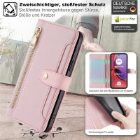 Handykette Motorola Hülle mit Band Handyhülle Kartenfächer Leder Umhängetasche Moto G84 Rosa