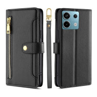 Handykette Xiaomi Hülle mit Band Handyhülle Kartenfächer PU Leder Umhängetasche Redmi Note 13 4G Schwarz