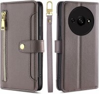 Handykette Xiaomi Hülle mit Band Handyhülle Kartenfächer PU Leder Umhängetasche Redmi A3 Grau