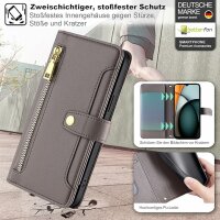 Handykette Xiaomi Hülle mit Band Handyhülle Kartenfächer PU Leder Umhängetasche Redmi A3 Grau