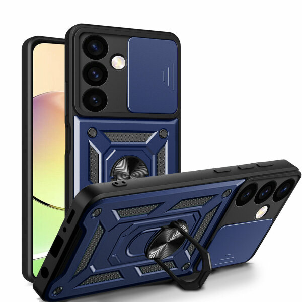 Outdoor Panzer Hülle für Samsung Galaxy S24+ mit Kameraschutz Ringhalter Bumper Blau