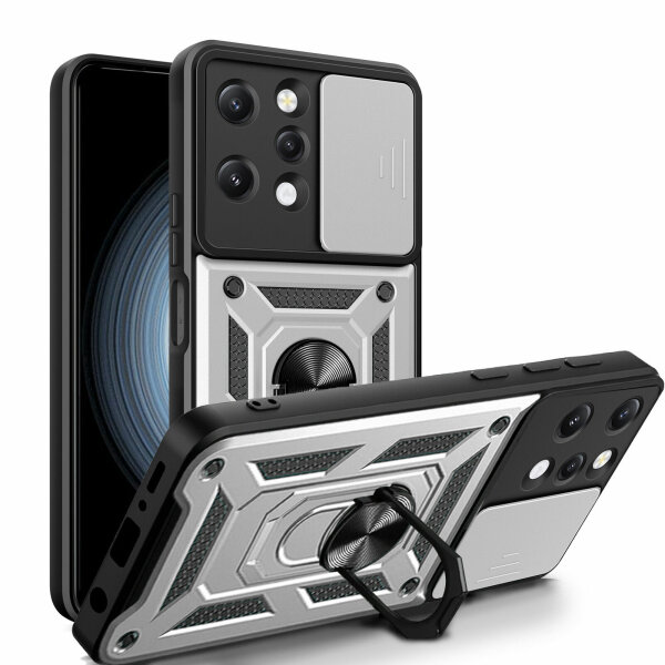 Outdoor Panzer Hülle Xiaomi Redmi 12 Handyhülle mit Kameraschutz Ringhalter Case Silber