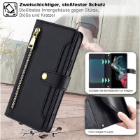 Handykette Samsung Hülle mit Band Handyhülle Kartenfächer PU Leder Umhängetasche Galaxy S22 Ultra Schwarz