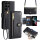 Handykette Samsung Hülle mit Band Handyhülle Kartenfächer PU Leder Umhängetasche Galaxy S22 Ultra Schwarz