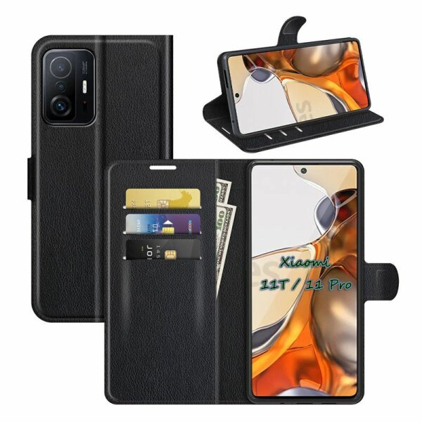 Xiaomi, Handy Tasche Handyhülle Schutzhülle Hülle Flipcase Klapphülle Etui Case Xiaomi 11T / 11T Pro 5G Schwarz