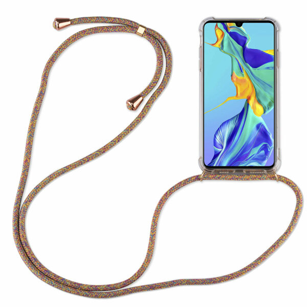 Handy Hülle mit Band Schutzhülle Handykette Seil Silikon Handy Tasche mit Schnur Huawei P40 Lite 5G Rainbow