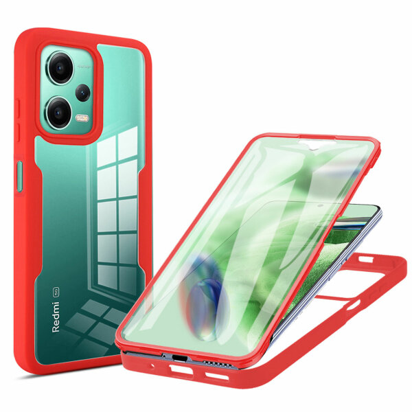 360°Grad Hülle Xiaomi Redmi Note 12 / Poco X5 5G Handyhülle mit Displayschutz Rot