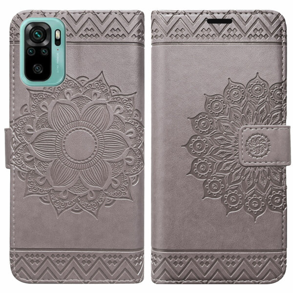 Schutz Hülle Xiaomi Redmi Note 10 Handy Tasche Flip Case Etui Schale TPU Wallet Grau