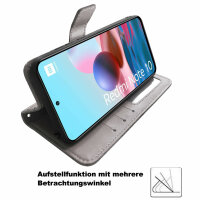 Schutz Hülle Xiaomi Redmi Note 10 Handy Tasche Flip Case Etui Schale TPU Wallet Grau
