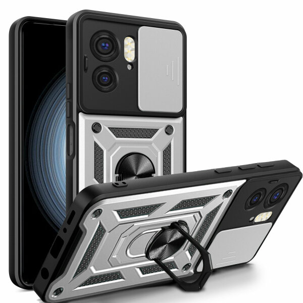 Outdoor Panzer Hülle Motorola Edge 40 Handyhülle mit Kameraschutz Ringhalter Silber