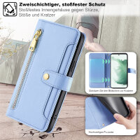 Handykette Samsung Hülle mit Band Handyhülle Kartenfächer PU Leder Umhängetasche Galaxy S22+ Hellblau