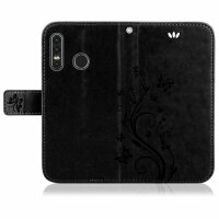 Huawei Handy Tasche Handyhülle Schutz Hülle Blumen Flip Cover Buch Case Etui Huawei P30 Lite Schwarz
