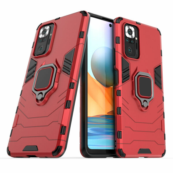 Schutz Hülle für Xiaomi Redmi Note 10 Pro Ring Case Cover Handy Tasche Outdoor  Rot