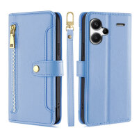 Handykette Xiaomi Hülle mit Band Handyhülle Kartenfächer PU Leder Umhängetasche Redmi Note 13 Pro+ 5G Hellblau