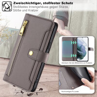 Handykette Samsung Hülle mit Band Handyhülle Kartenfächer PU Leder Umhängetasche Galaxy S21 FE Grau