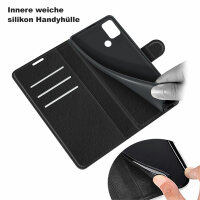 Schutz Hülle Motorola Moto G10 G20 G30 Handy Tasche Wallet Case Handyhülle Etui PU Leder Schwarz
