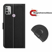 Schutz Hülle Motorola Moto G10 G20 G30 Handy Tasche Wallet Case Handyhülle Etui PU Leder Schwarz