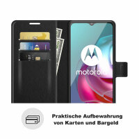 Schutz Hülle Motorola Moto G10 G20 G30 Handy Tasche Wallet Case Handyhülle Etui PU Leder Schwarz
