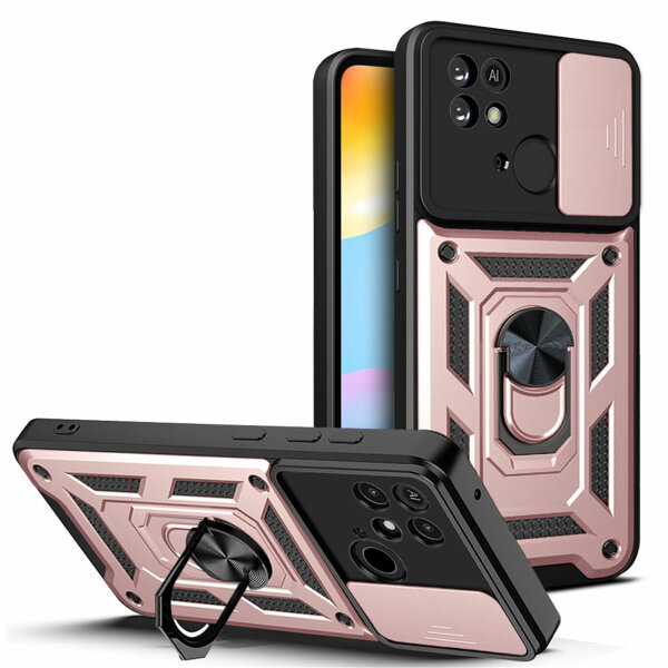 Outdoor Panzer Hülle für Xiaomi Redmi 10C mit Kameraschutz Ringhalter Handyhülle Rosegold