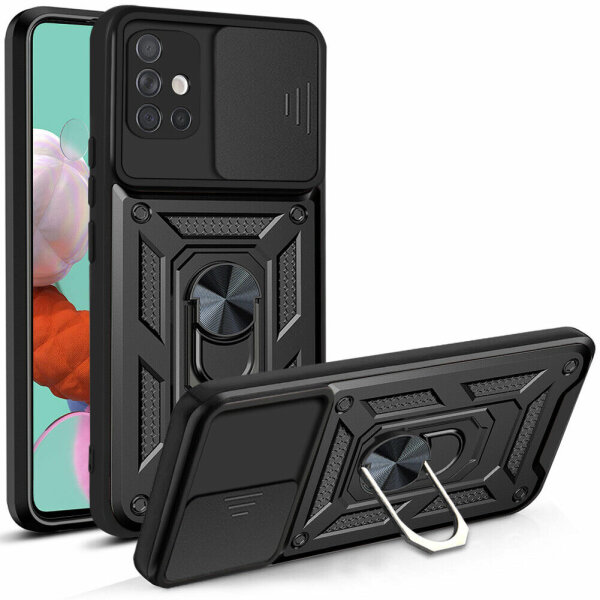 Outdoor Panzer Hülle für Samsung Galaxy A51 mit Kameraschutz Ringhalter  Schwarz