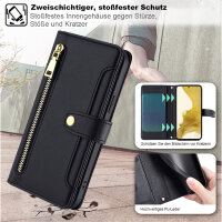 Handykette Samsung Hülle mit Band Handyhülle Kartenfächer PU Leder Umhängetasche Galaxy S22 Schwarz
