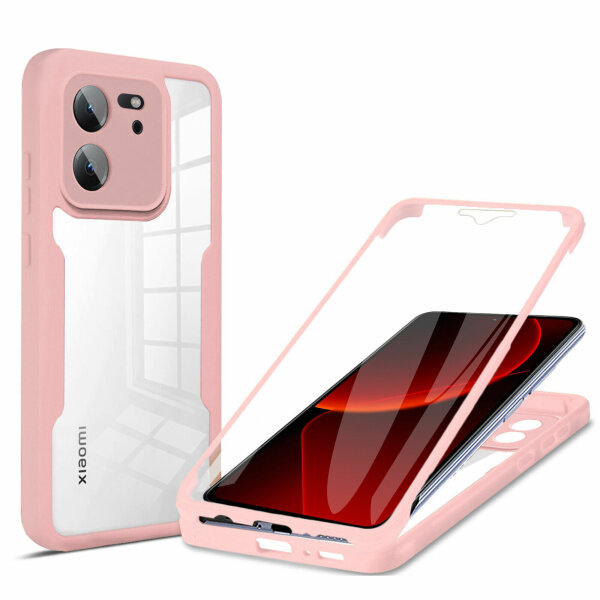 360° Grad Hülle Xiaomi 13T / 13T Pro Handyhülle mit Integriertem Displayschutz Rosa