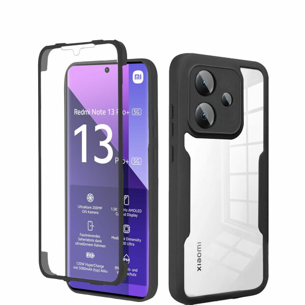 360° Grad Hülle Xiaomi Redmi Note 13 Pro+ 5G mit Integriertem Displayschutz Schwarz
