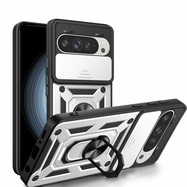 Outdoor Panzer Hülle für Google Pixel 9 / 9 Pro Handyhülle mit Kameraschutz Case Silber