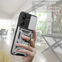 Outdoor Panzer Hülle Xiaomi Redmi 13C / Poco C65 Handyhülle Kameraschutz Ringhal Silber
