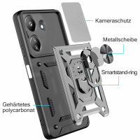 Outdoor Panzer Hülle Xiaomi Redmi 13C / Poco C65 Handyhülle Kameraschutz Ringhal Silber