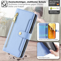 Handykette Xiaomi Hülle mit Band Handyhülle Kartenfächer PU Leder Umhängetasche Redmi Note 13 Pro 4G Hellblau