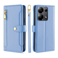 Handykette Xiaomi Hülle mit Band Handyhülle Kartenfächer PU Leder Umhängetasche Redmi Note 13 Pro 4G Hellblau