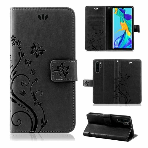 Huawei Handy Tasche Handyhülle Schutz Hülle Blumen Flip Cover Buch Case Etui Huawei P30 Pro Schwarz