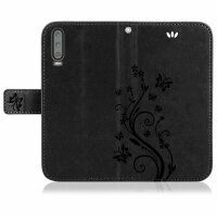 Huawei Handy Tasche Handyhülle Schutz Hülle Blumen Flip Cover Buch Case Etui Huawei P30 Pro Schwarz