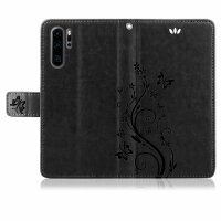Huawei Handy Tasche Handyhülle Schutz Hülle Blumen Flip Cover Buch Case Etui Huawei P30 Pro Schwarz