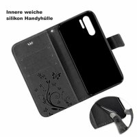 Huawei Handy Tasche Handyhülle Schutz Hülle Blumen Flip Cover Buch Case Etui Huawei P30 Pro Schwarz