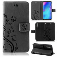 Huawei Handy Tasche Handyhülle Schutz Hülle Blumen Flip Cover Buch Case Etui Huawei P30 Pro Schwarz
