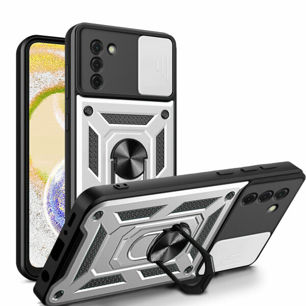 Outdoor Panzer Hülle Nokia G22 Handyhülle mit Slide Kameraschutz Ringhalter Silber