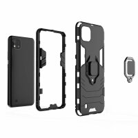 Realme C11 ( 2021 ), Schutz Hülle Handy Tasche Ring Case Silikon Cover Bumper BF Schwarz