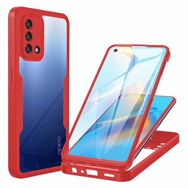 360° Grad Hülle für Oppo A74 4G Handyhülle vollschutz Integriertem Displayschutz Rot