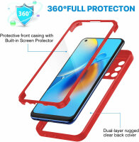 360° Grad Hülle für Oppo A74 4G Handyhülle vollschutz Integriertem Displayschutz Rot